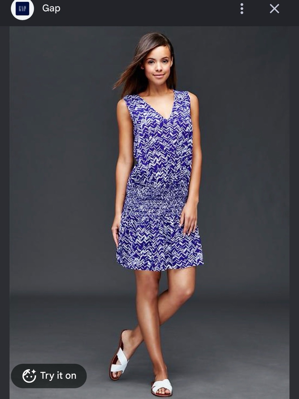 GAP Sleeveless Royal Blue and White Printed Drop-Waist Dress